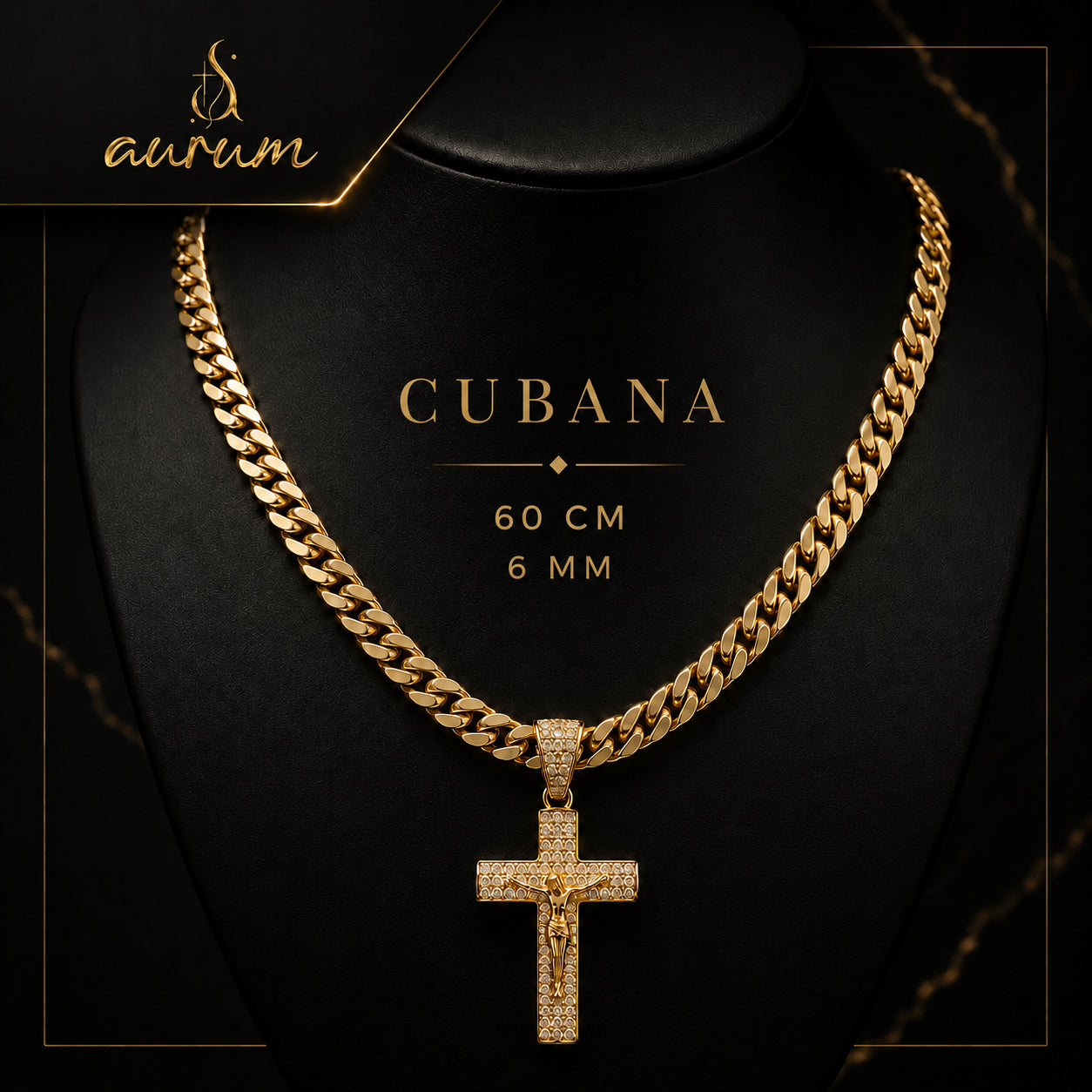 Cadena de crucifijo chapada en oro de 14 quilates