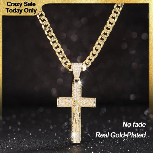 Cadena de crucifijo chapada en oro de 14 quilates